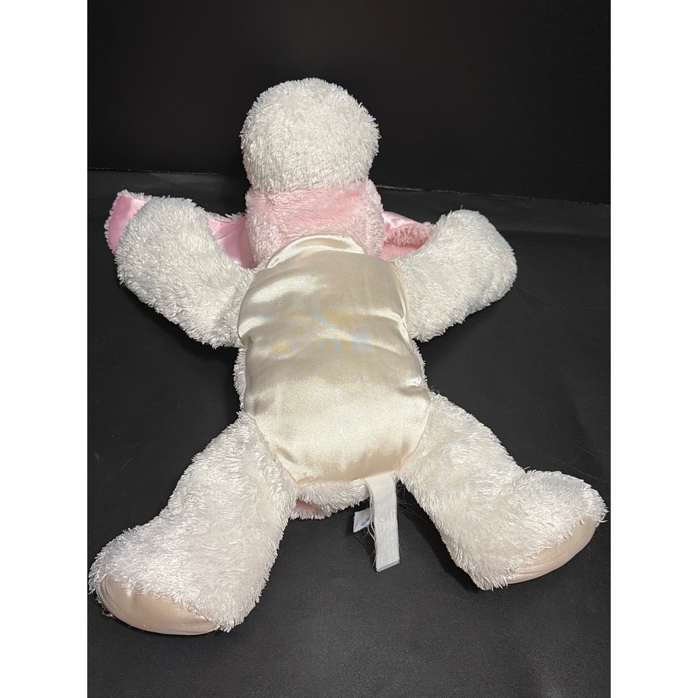 Vtg Aurora Baby Pink White Puppy Dog Plush Lovey Satin Ears 12" Laying Down - Picture 3 of 5
